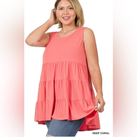 Zenana Outfitters Tops - New!Plus Women Coral Sleeveless Tiered Top Size 1X 2X 3X